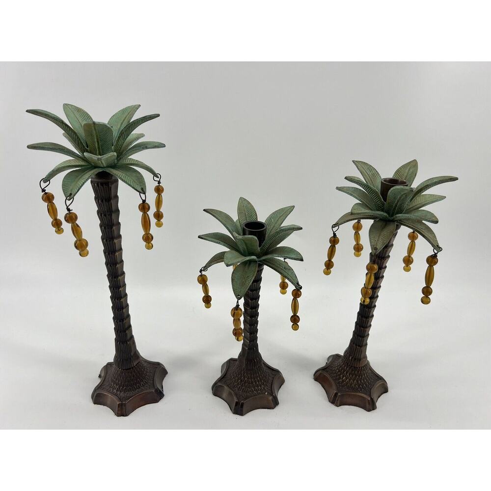 Palm Tree Candlestick Holders - Set of 3 Mid 20th Century Palm Beach Regency